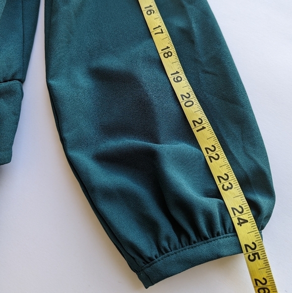 Abbeline Deep V-Neck Faux Wrap Career Dress Blouson Sleeves Forest Green - sz M - Picture 8 of 9